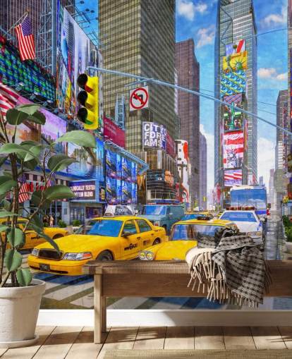 fondo de pantalla taxis amarillos en times square