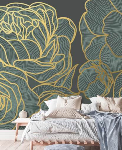 papier peint floral foncé et lignes dorées