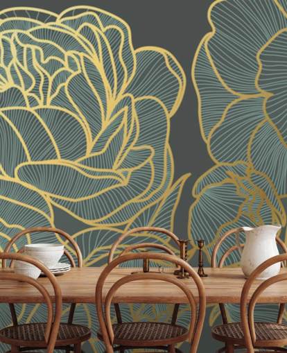 papier peint floral foncé et lignes dorées