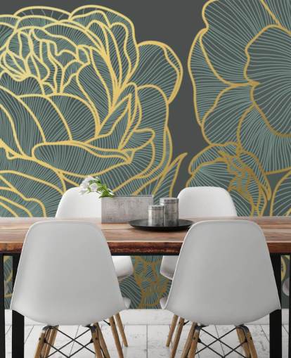 papier peint floral foncé et lignes dorées