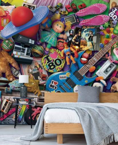 papier peint coloré jouets et objets emblématiques des années 80 papier peint coloré jouets et objets emblématiques des années 80