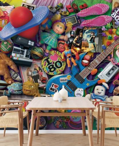 colourful 80s toys and iconic items wallpaper