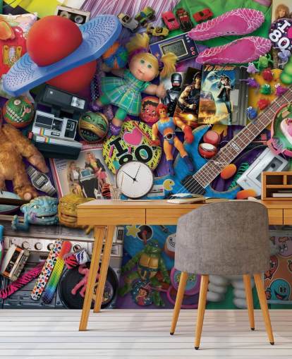 papier peint coloré jouets et objets emblématiques des années 80 papier peint coloré jouets et objets emblématiques des années 80