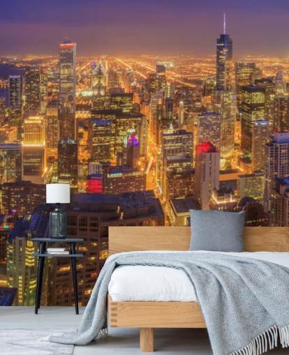 fargerik chicago om natten tapet