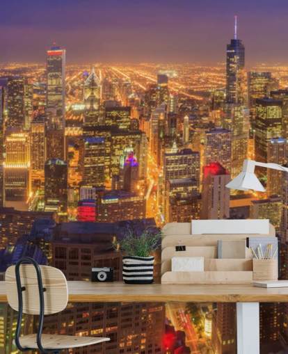 fargerik chicago om natten tapet