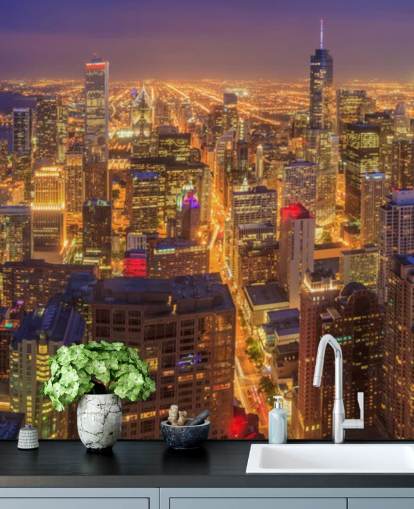 colourful chicago at night wallpaper