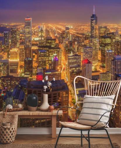 fargerik chicago om natten tapet