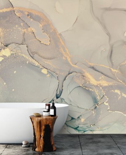 mural de papel de parede de mármore personalizável em cinza claro e lilás chamado Dreamy Marble Effect para cozinhas, quartos e banheiros