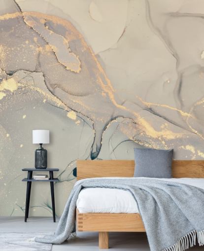 mural de papel pintado de mármol personalizable teñido de gris claro y lila llamado Dreamy Marble Effect para cocinas, dormitorios y baños