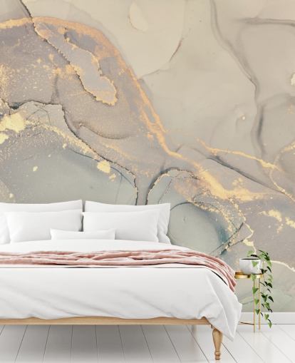 vaaleanharmaa ja lila sävytetty mukautettava marmoritapetti seinämaalaus nimeltä Dreamy Marble Effect keittiöihin, makuuhuoneisiin ja kylpyhuoneisiin