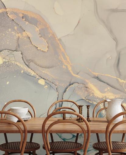 mural de papel pintado de mármol personalizable teñido de gris claro y lila llamado Dreamy Marble Effect para cocinas, dormitorios y baños