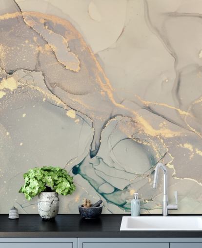 vaaleanharmaa ja lila sävytetty mukautettava marmoritapetti seinämaalaus nimeltä Dreamy Marble Effect keittiöihin, makuuhuoneisiin ja kylpyhuoneisiin