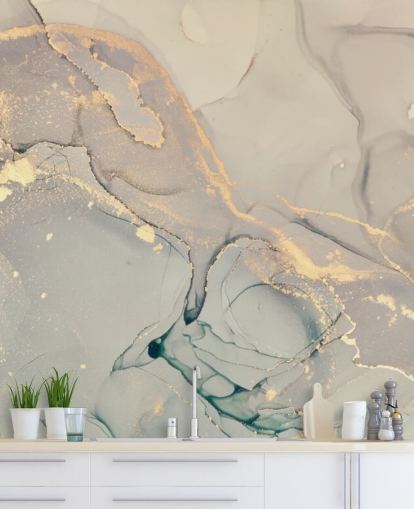 papier peint mural en marbre personnalisable teinté gris clair et lilas appelé Dreamy Marble Effect pour les cuisines, les chambres et les salles de bain