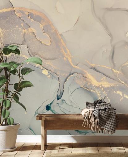 mural de papel de parede de mármore personalizável em cinza claro e lilás chamado Dreamy Marble Effect para cozinhas, quartos e banheiros
