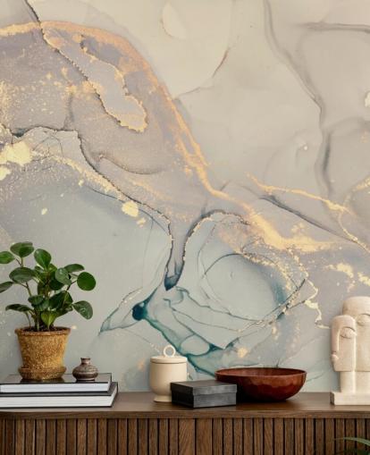 mural de papel de parede de mármore personalizável em cinza claro e lilás chamado Dreamy Marble Effect para cozinhas, quartos e banheiros