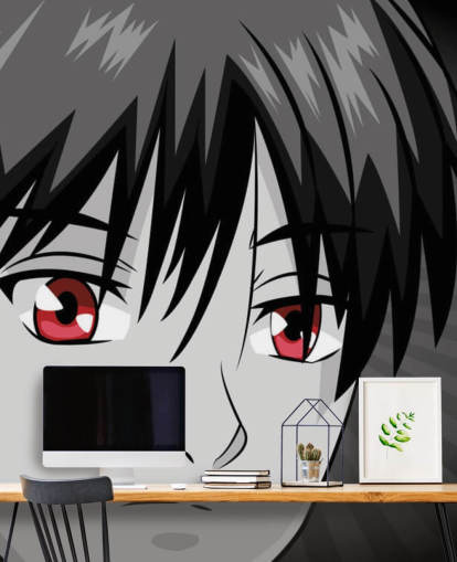 sort og hvid manga mands ansigt tapet