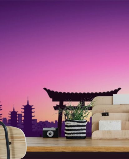 purple sunset anime scenery wallpaper