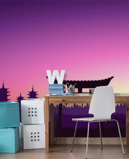 papel de parede roxo pôr do sol anime