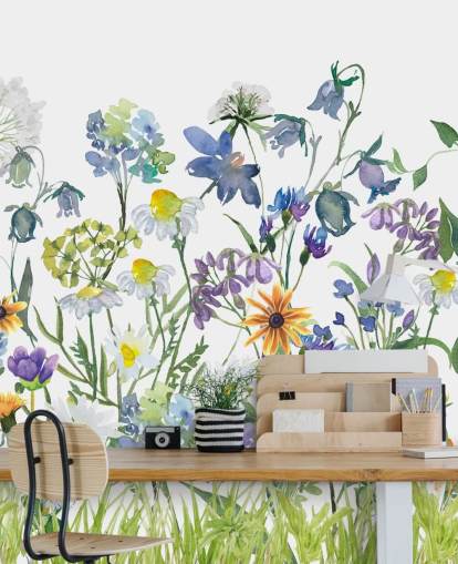 blå, lilla og gule eng blomster tapet blå, lilla og gule eng blomster tapet