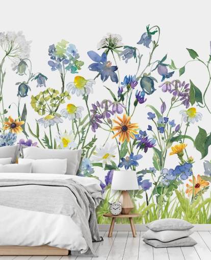 papier peint fleurs de prairie bleu, violet et jaune papier peint fleurs de prairie bleu, violet et jaune