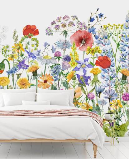 målade växande blommor tapeter