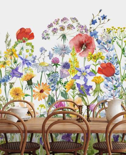 bemalte wachsende Blumen Tapete