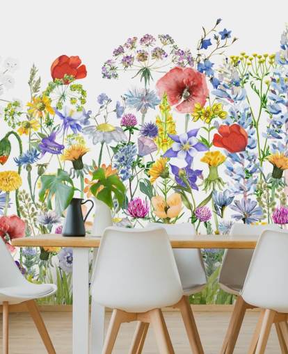 geschilderd groeiende bloemen behang