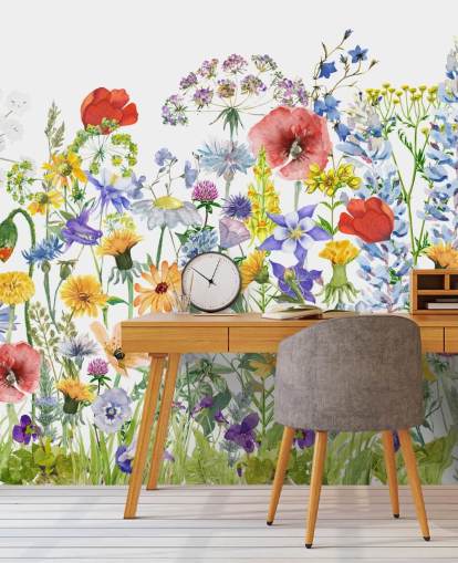 fleurs en croissance peint papier peint