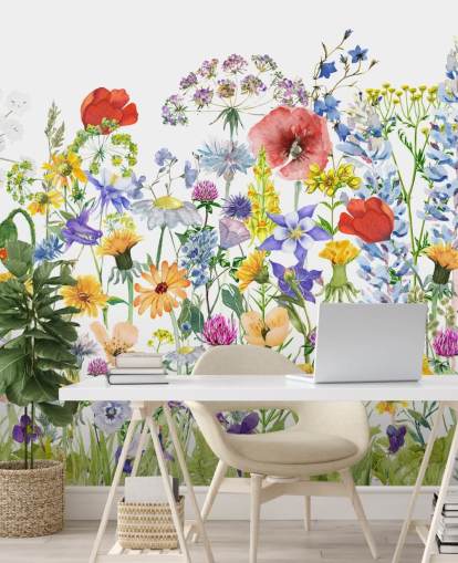 painted growing flowers wallpaper