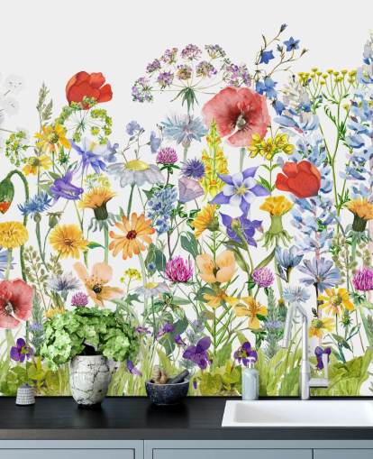 fleurs en croissance peint papier peint