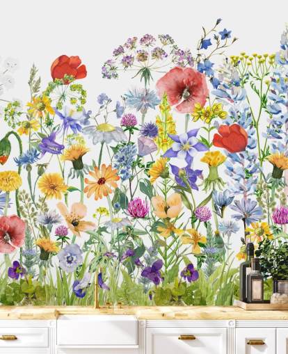 målade växande blommor tapeter