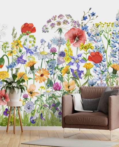 painted growing flowers wallpaper