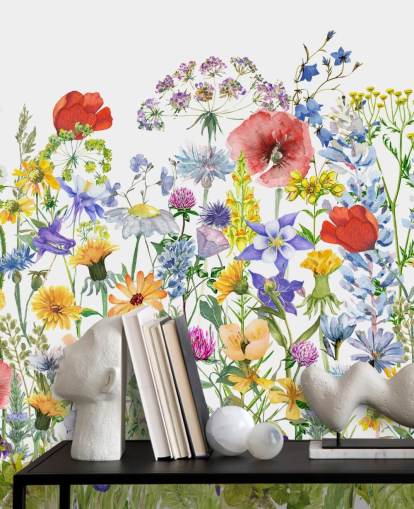 bemalte wachsende Blumen Tapete