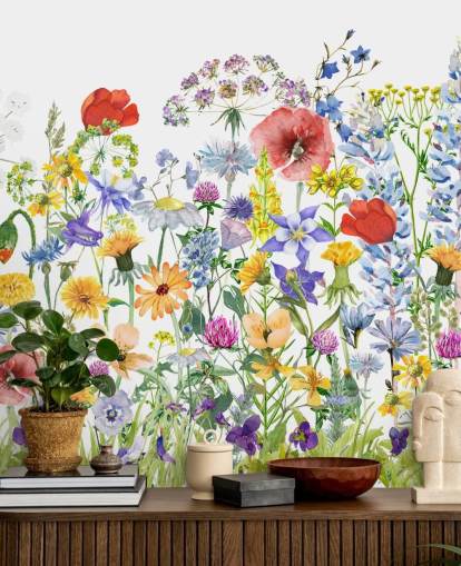 geschilderd groeiende bloemen behang