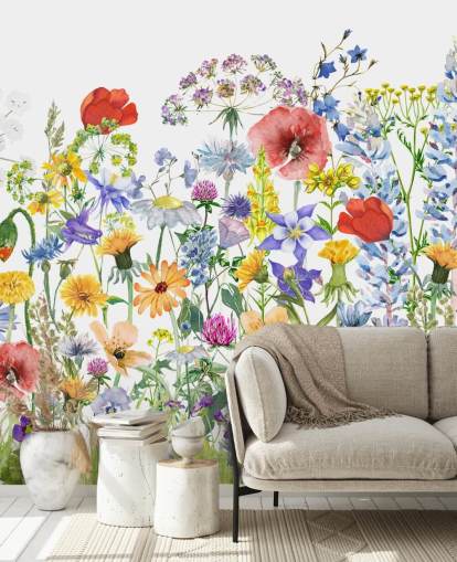 painted growing flowers wallpaper
