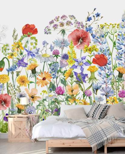 fleurs en croissance peint papier peint