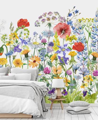 malet voksende blomster tapet