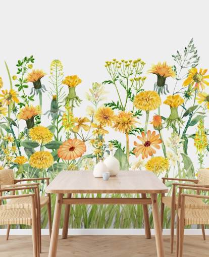 papel pintado de flores de crecimiento pintado amarillo