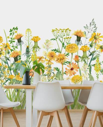 yellow painted growing flowers wallpaper