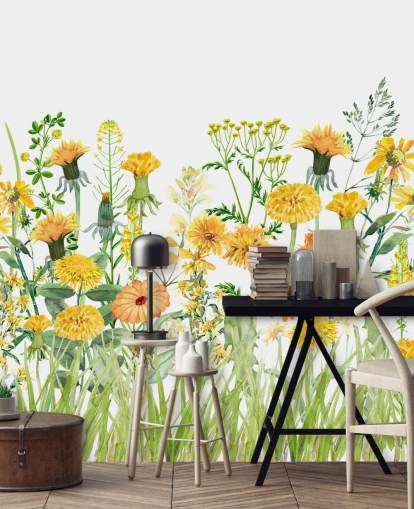 gul målade växande blommor tapeter