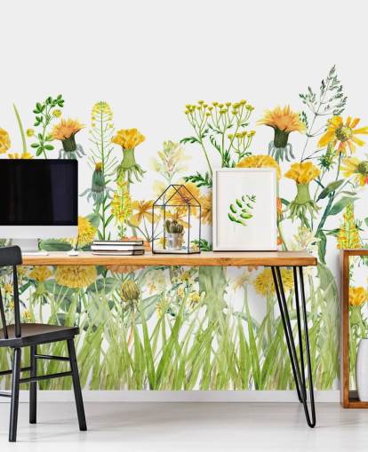 papel pintado de flores de crecimiento pintado amarillo