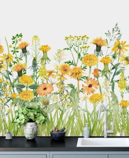 papel pintado de flores de crecimiento pintado amarillo