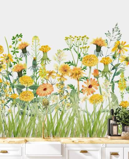 gul malt voksende blomster tapet