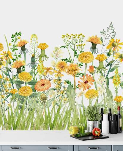 gelb bemalte wachsende Blumen Tapete gelb bemalte wachsende Blumen Tapete