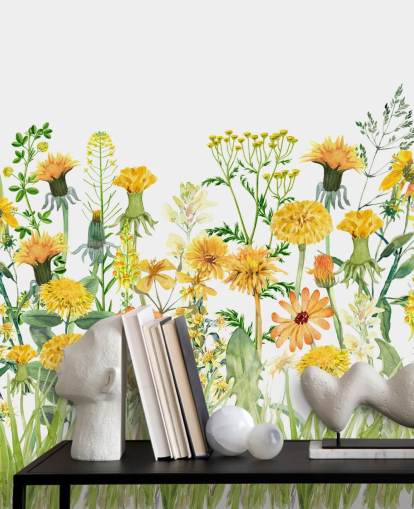 carta da parati gialla con fiori in crescita