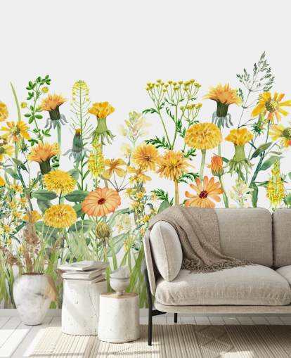 papel pintado de flores de crecimiento pintado amarillo