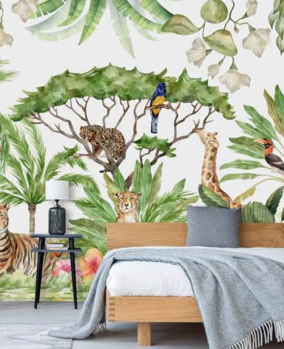 illustrated animals in jungle wallpaper illustrated animals in jungle wallpaper