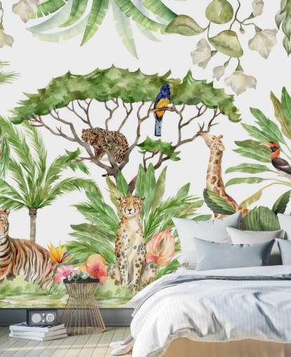 fondo de pantalla ilustrado de animales en la jungla