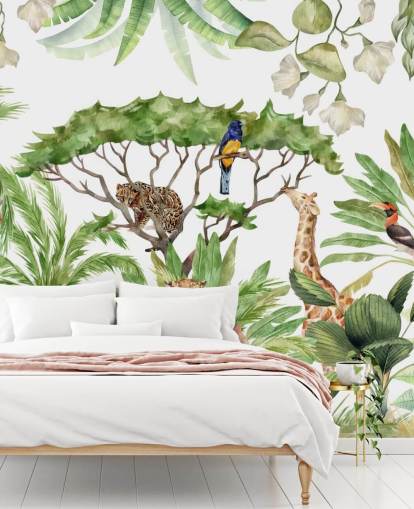 fondo de pantalla ilustrado de animales en la jungla