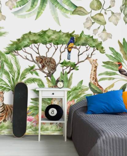 papier peint animaux illustrés dans la jungle